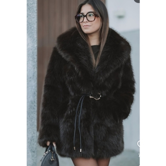 Zara Jackets & Blazers - Zara FAUX FUR COAT WITH BELT BLACK